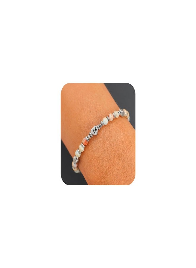 Bowdcvy Initial Beaded Bracelets for Women Silver Heart Initial Boho Bracelet Letter A-Z Charm Handmade Ball Bead Bracelet Trendy Jewelry Gifts for Mom Lover Friends (M) - Image 1